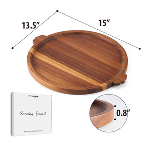 Plateau de service en <span class=keywords><strong>bois</strong></span> d'acacia pour charcuterie avec poignées, plateau rond décoratif pour table basse ottoman, plateau à fromage <span class=keywords><strong>circulaire</strong></span> en <span class=keywords><strong>bois</strong></span> - Product Image 2