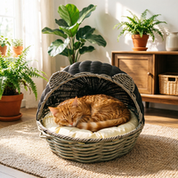 Lit pour chat en rotin PE tressé fait main, berceau artisanal pour animaux de compagnie, panier en osier pour chaton, coussin lavable écologique pour la décoration du salon