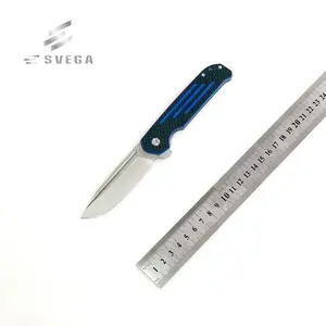New Design 7.8" Carbon Fiber Handle Stonewashed D2 Steel Blade Folding Pocket Knife