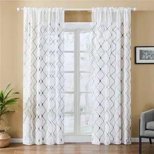 Geometric Brown Fabric Voile Embroidered Bedroom Window Tulle Curtains// High Quality Elegant Curtains Wedding Children der Woven