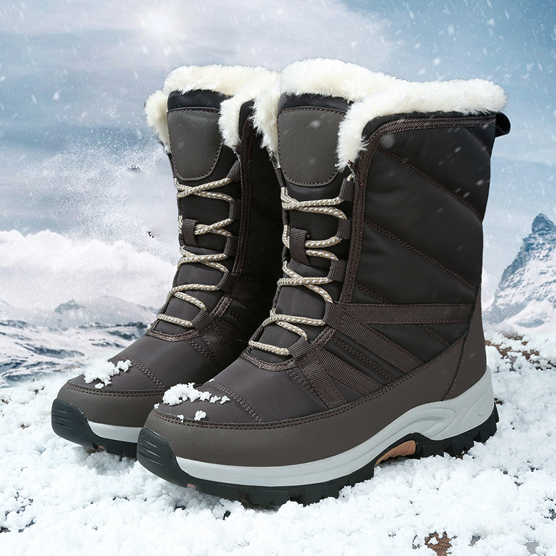 Утолщенные теплые зимние сапоги, Женская водонепроницаемая нескользящая обувь средней длины из хлопка, зимние бархатные сапоги
