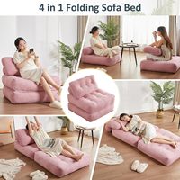 Sofá Cama Plegable de Tela Moderno de Una Plaza, Futón para Adultos, Sala de Estar, Espacios Pequeños, Convertible, Rosa