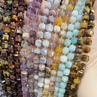 Perles Cubiques Facettées en Pierre Naturelle de 8-9mm, en Fil de 38cm, pour Fabrication de Bijoux, Ornements et Accessoires