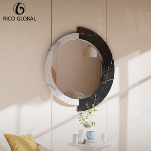 Espejo de Vanidad Redondo de Mármol Elegante y Contemporáneo para Baño, Herramienta de Reflexión de Estilo Moderno - Product Image 1