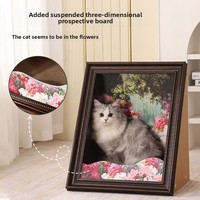 Cadre photo en carton ondulé Mona Lisa Peinture à l'huile Chat, Planche à gratter pour chat à motif solide avec effet tridimensionnel créatif
