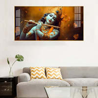 Nouvelle conception Om Jai Shree Krishna Peinture en porcelaine de cristal et art mural religieux indien Impressions pour la décoration du salon