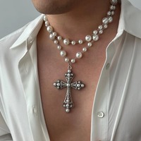 Collier ras du cou élégant en fausses perles pour hommes et femmes, nouveau collier pendentif croix de Jésus gothique, bijoux de fête pour homme
