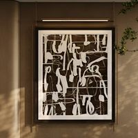 Luminaire LED pour tableaux, art mural, beige crème, impression abstraite encadrée, montage sur rail de galerie, décoration moderne de luxe pour hall d'hôtel