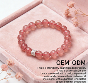Pulseira de Cristal Natural de Morango com Strass e Contas, Design Vintage de Gema Rosa, Pixiu da Riqueza e Boa Sorte para Mulheres, Presente Atacado - Product Image 2