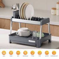 WIREKING Égouttoir à vaisselle en aluminium à 2 niveaux, 100 % antirouille, grande capacité, pour 11 assiettes avec porte-couverts