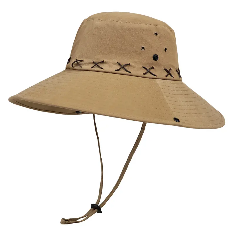 Unisexe polyester coton pêcheur seau été chapeaux voyage plage chasse chapeau pêcheur montagne escalade chapeau de soleil avec ficelle