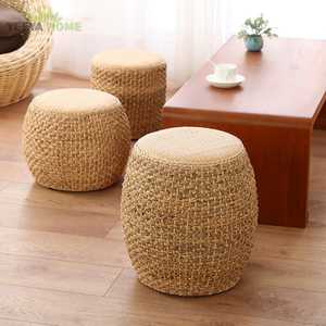 Pouf ottoman rond en jacinthe d'eau tressé à la main, coussin <span class=keywords><strong>de</strong></span> sol en rotin naturel, tabouret <span class=keywords><strong>de</strong></span> méditation et <span class=keywords><strong>de</strong></span> <span class=keywords><strong>yoga</strong></span>, décoration bohème pour la maison - Product Image 1