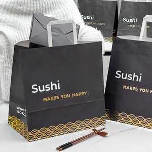Bolsas de Papel Kraft Negras Reciclables al por Mayor para Restaurantes, con Logotipo Personalizado, para Comida para Llevar, Sushi, Compras, con Asas Planas - Product Image 4