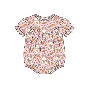 رومبير فقاعي مكشكش للفتيات الرضع موديل 2026 بنقشة أرانب، ملابس أطفال من الخيزران بالجملة - Product Image 1