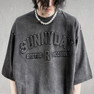 T-shirt unisexe rétro délavé et gaufré à manches courtes pour homme, style streetwear estival - Product Image 5