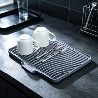 Tapis de séchage de vaisselle pliable classique en silicone, résistant à la chaleur, antidérapant, réutilisable avec canaux de drainage – Ensemble