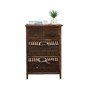 Armadio Vintage Shabby Chic cassettiera marrone <span class=keywords><strong>armadi</strong></span> di stoccaggio per la casa ospedale comodini con cesti intrecciati - Product Image 1