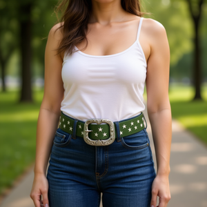 Cintura in Pelle con Fibbia Ovale Retrò e Stella a Cinque Punte 3,8 CM, Cinture Moda Donna - Product Image 2