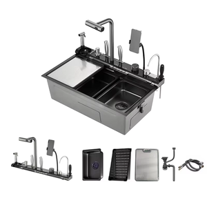 Évier <span class=keywords><strong>de</strong></span> <span class=keywords><strong>cuisine</strong></span> intelligent en acier inoxydable nano, fait main, avec cascade et affichage numérique - Product Image 1