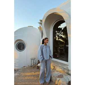 Ensemble pantalon 2 pièces en lin 100% bleu Rozi, longueur au-dessus du genou, taille XS, tenue en deux pièces, commande minimum 2 pièces - Product Image 6