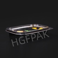 Emballage alimentaire jetable écologique en plastique PET RPET rectangulaire à 3 compartiments de 35 oz, base noire, couvercle transparent, boîte à salade