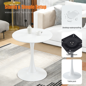 <b>White</b> <b>Round</b> <b>Dining</b> <b>Table</b> Modern MDF Top Iron Base Mid Century Design Indoor Outdoor Use - Product Image 3