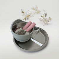 8 "en acier inoxydable Silicone bébé assiette bol cuillère fourchette ensemble confortable Silicone aspiration enfants à manger vaisselle pour enfants pour enfants
