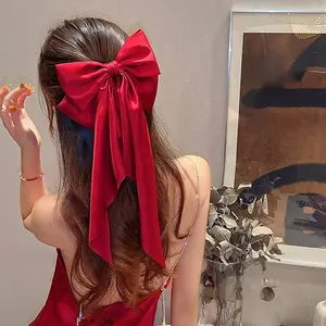 빨간 활 리본 머리핀 중국 작풍 뒤 머리 큰 봄 클립 머리 부속품 여자