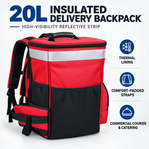 Mochila Aislante para Entrega de Alimentos de 20L, con Banda Reflectante de Alta Visibilidad, Bolsa Refrigerante Comercial para Mensajería y Catering - Product Image 1