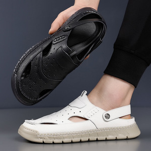 Sandalias Planas de Cuero Genuino, Punta Cerrada, Transpirables, con Hebilla, para Uso Casual de Verano al Aire Libre - Product Image 4