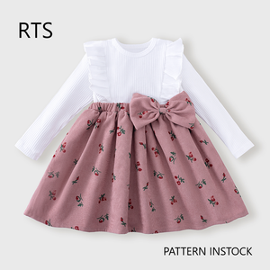 Vestito Floreale a Maniche Lunghe al Ginocchio per Bambine con Fiocco e <span class=keywords><strong>Volant</strong></span>, Morbido ed Elastico, Abbigliamento Casual per Bambini ODM - Product Image 2