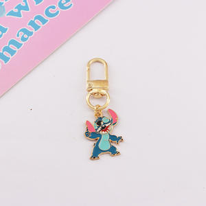 <span class=keywords><strong>Porte</strong></span>-clés en peluche bleu à motif de dessin animé, petit <span class=keywords><strong>porte</strong></span>-clés en or cousu, <span class=keywords><strong>couple</strong></span> Lilo & Stitch, breloque pour sac à clés - Product Image 6