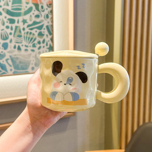 Carino ragazza ceramica 400ml capacità <span class=keywords><strong>tazza</strong></span> <span class=keywords><strong>da</strong></span> caffè coperchio cucchiaio sicuro argilla calda confezionata per ufficio coppia cucciolo colazione semplice <span class=keywords><strong>tazza</strong></span> <span class=keywords><strong>da</strong></span> tè - Product Image 2