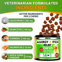 Friandises à mâcher douces pour chiens contre les allergies et les démangeaisons avec colostrum, quercétine, curcuma, huile de saumon, vinaigre de cidre de pomme, soutien cutané et pelliculaire OEM ODM