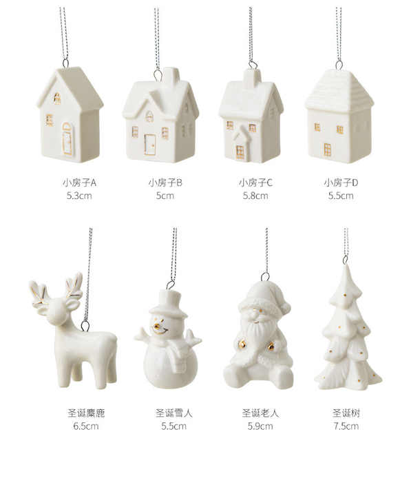 Mini Santa Snowman Ceramic Christmas Ornament White Ceramic House Decor for Home Atmosphere Party Decorations Hanging Feature
