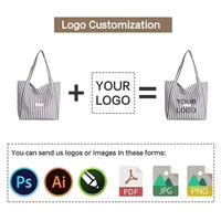 Sac fourre-tout vintage décontracté en toile à rayures bleues grande capacité, logo personnalisable sérigraphié pour studios d'art et créatifs