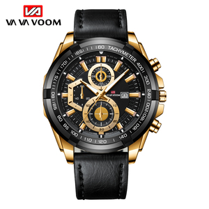 Luxury Mens Chronograph <b>Watch</b> Rose Gold Black <b>Case</b> Leather Strap Sport Wristwatch With Date For Me - Product Image 4