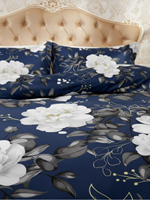 Parure de lit en coton imprimé floral bleu, 100 % coton, respirante, haute densité de fils 5280, douce et confortable, housse de couette