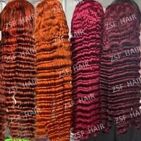Perruques bouclées ondulées profondes couleur rouge 99J en gros, cheveux humains alignés sur les cuticules, sans colle, perruque frontale en dentelle HD transparente 13x6 pour revendeurs