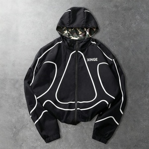 Nouvelle collection Printemps 2026 : Veste à capuche en nylon imperméable, style streetwear rétro, patchwork camouflage, coupe carrée courte, fermeture éclair intégrale - Product Image 2