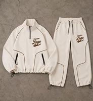 Ensemble de survêtement pour homme 100% coton épais, demi-zip, avec broderie script, en molleton, coupe oversize, style streetwear, personnalisable