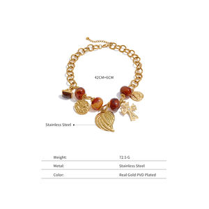 XY 2279 Trendige Vergoldete Chunky-Ketten-Halskette mit Harz-Akzentperlen, Herz-, Kreuz- und Münzanhängern, Verstellbarer Statement-Modeschmuck - Product Image 3