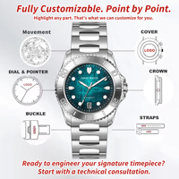 Montre de plongée de luxe personnalisée avec cadran en pierre de météorite pressée à l'huile, mouvement 8215, 10 ATM, lunette en tungstène, fabrication professionnelle