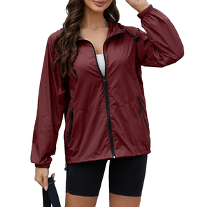 Veste coupe-vent zippée pour femme, décontractée, printemps, couleur unie, col rabattu, polyester, coupe régulière, légère et fine - Product Image 1