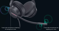 Auriculares con cable Yealink UH46 USB-C/USB-A profesionales con 3 micrófonos, reducción de ruido por IA, ecualizador dinámico y diseño sobre la oreja.