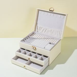 Caja de almacenamiento de joyería de PU de gama alta, organizador de existencias de gran capacidad de tres capas para collares, accesorios de mano, Impresión de embalaje - Product Image 5