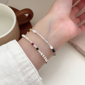S925 Sterling Silver Beaded <b>Bracelet</b> With Colored Natural Stones Women's Fashion Jewelry Gift - Product Image 3