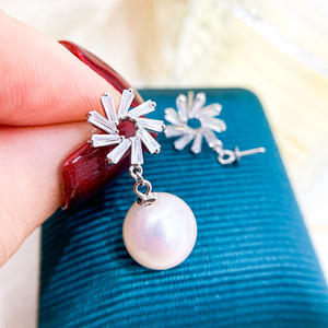 Accessoires en argent S925 pour la création de bijoux, boucles d'oreilles tendance 2021 avec perles rondes de 7 à 10 mm et plateau vide pour boucles d'oreilles - Product Image 1