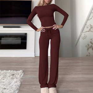 Ensemble de survêtement OEM pour <span class=keywords><strong>femme</strong></span>, t-shirt à manches longues et <span class=keywords><strong>pantalon</strong></span> de sport/yoga, couleur unie, automne-hiver, <span class=keywords><strong>viscose</strong></span>, <span class=keywords><strong>élasthanne</strong></span>, <span class=keywords><strong>polyester</strong></span>, infroissable - Product Image 6