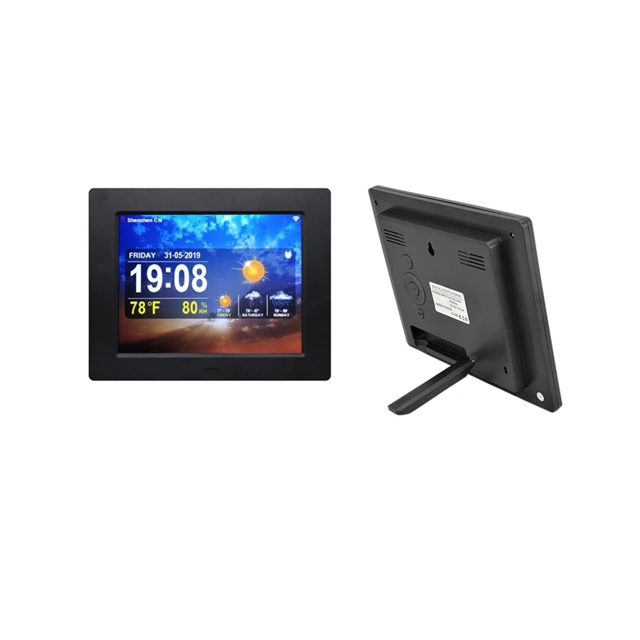 Grand écran LCD sans fil avec horloge extérieure, wifi, alarme numérique de jour, 8 pouces, avec prévision de météo, pour personnes âgées